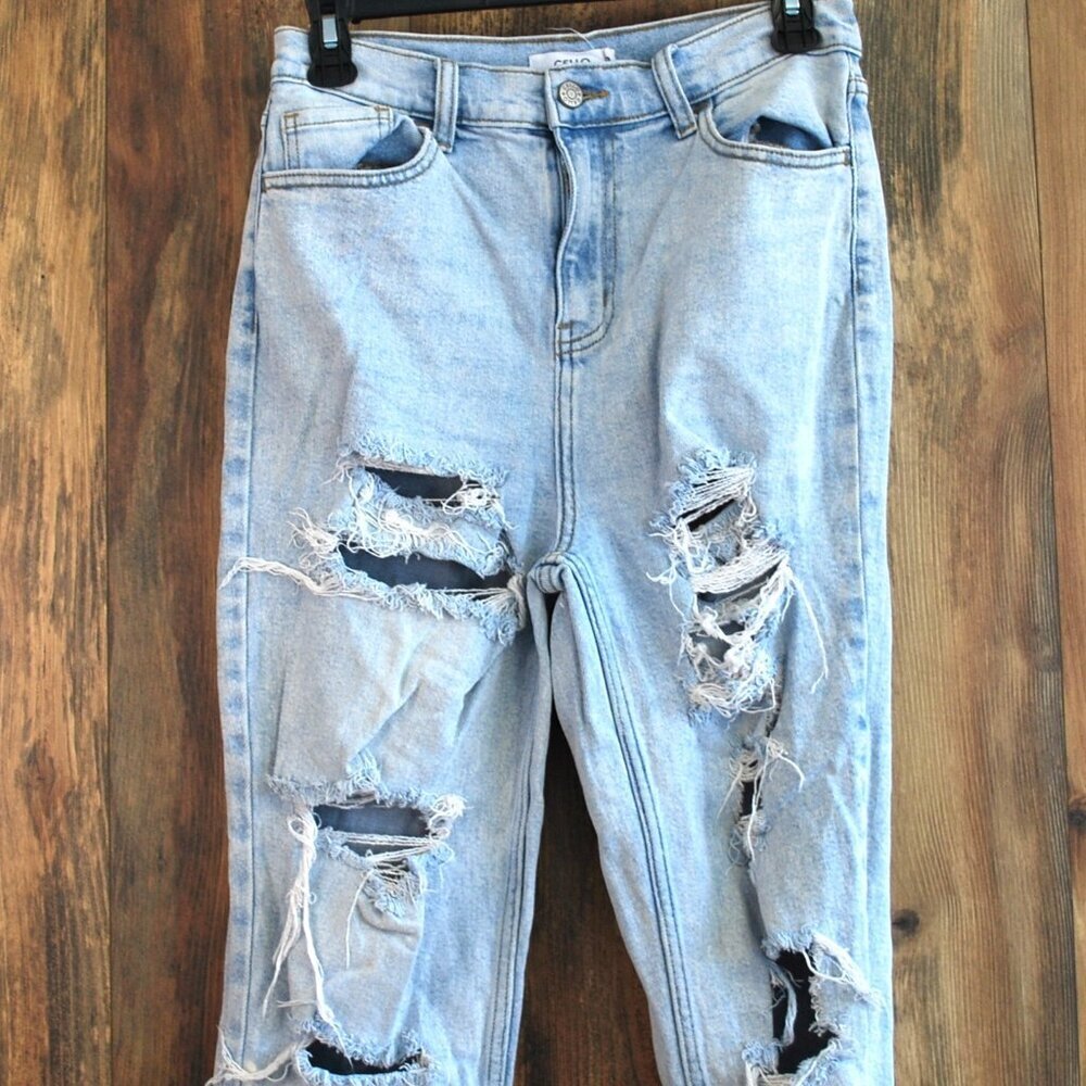 Cello Super Destroyed High Rise Mom Jean Women's Jeans 9